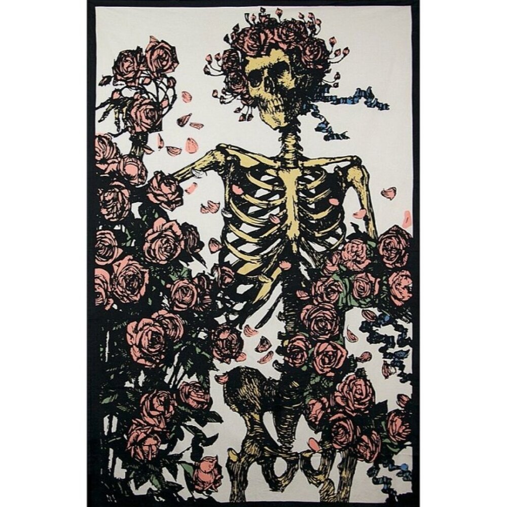 New Bertha Grateful Dead Faded Skeleton & Roses Wall Hanging Gift Tapestry 60x90